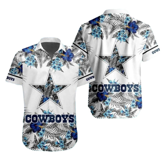 Dallas Cowboys Logo White And Blue Floral Hawaiian Shirt - Moonbestprint