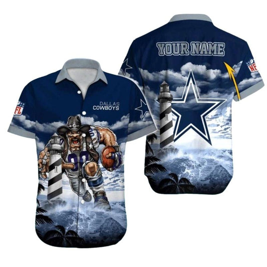Dallas Cowboys Mascot And Stormy Lighthouse Hawaiian Shirt - Moonbestprint