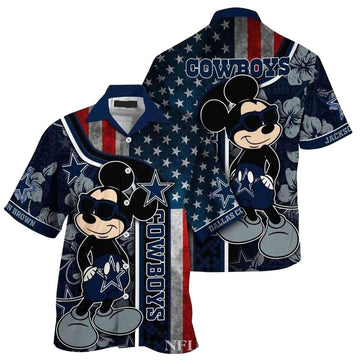 Dallas Cowboys Mickey And American Flag Hawaiian Shirt - Moonbestprint