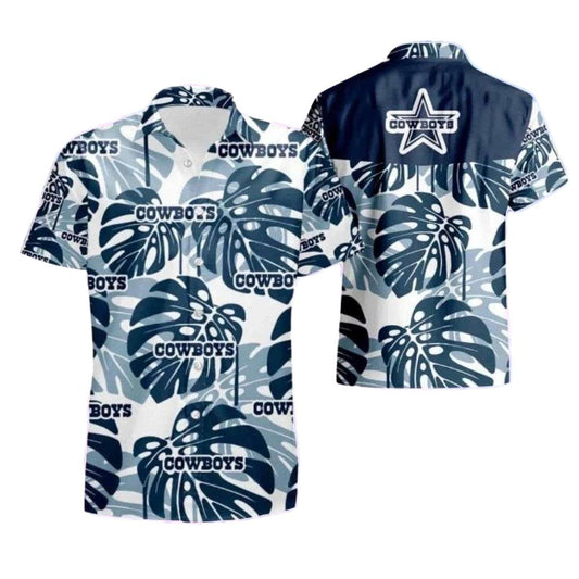 Dallas Cowboys Monochrome Leafy Hawaiian Shirt - Moonbestprint