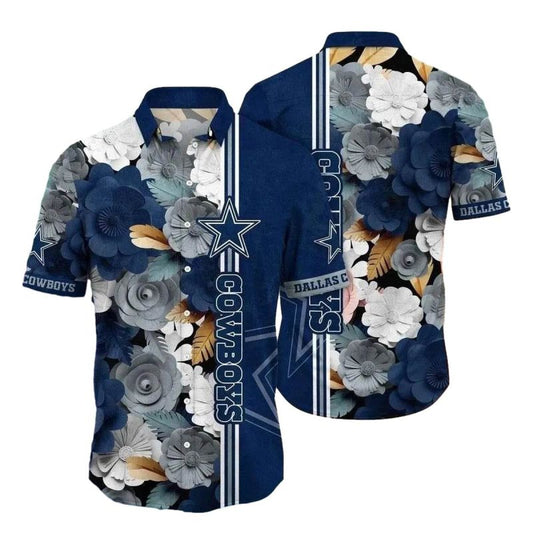 Dallas Cowboys Monochrome Tropical Flowers Elegant Team Style Hawaiian Shirt - Moonbestprint
