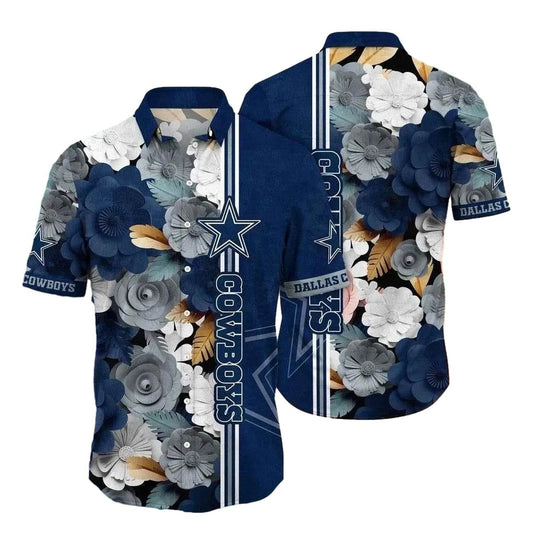 Dallas Cowboys Monochrome Tropical Flowers Elegant Team Style Hawaiian Shirt - Moonbestprint