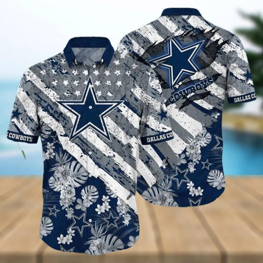 Dallas Cowboys NFL American Flag Football Hawaiian Shirt, NFL Hawaiian Shirt Moonbestprint