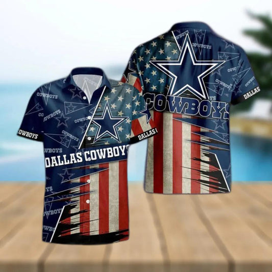Dallas Cowboys NFL American Flag Logo Hawaiian Shirt, NFL Hawaiian Shirt Moonbestprint