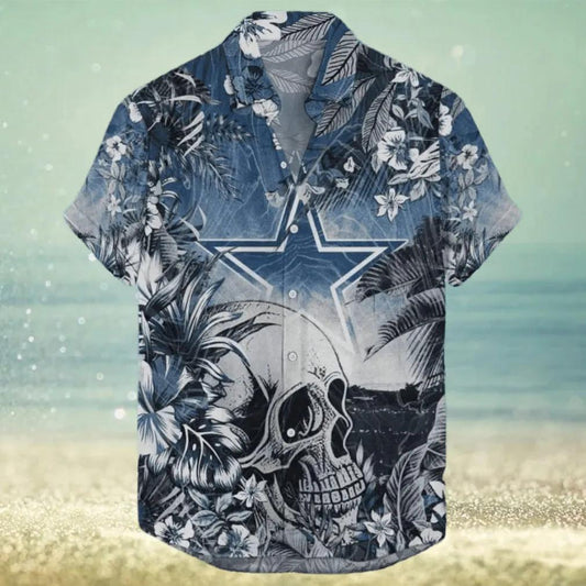 Dallas Cowboys NFL Skull Tropical Flower Pattern Hawaiian Shirt, NFL Hawaiian Shirt Moonbestprint