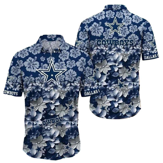 Dallas Cowboys Navy Floral Emblem Hawaiian Shirt - Moonbestprint