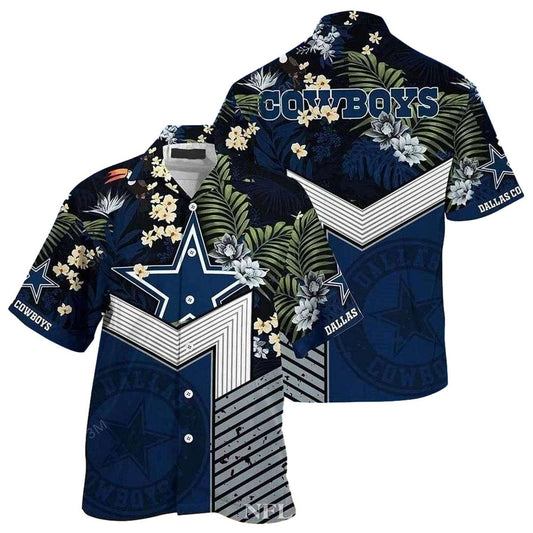 Dallas Cowboys Navy Floral Starburst Hawaiian Shirt - Moonbestprint
