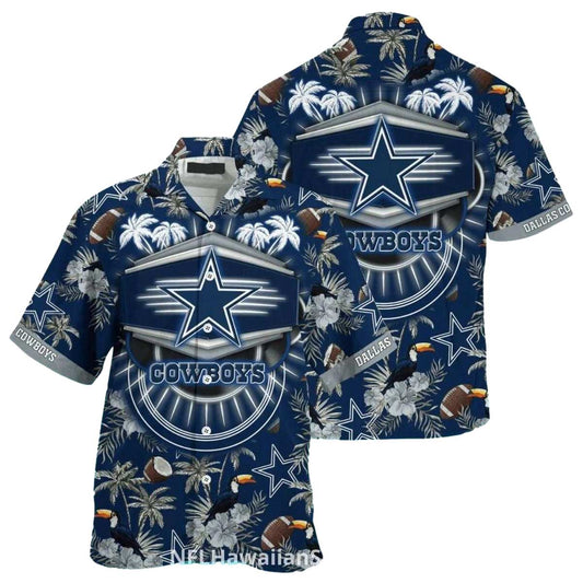 Dallas Cowboys Neon Shield Tropical Theme Hawaiian Shirt - Moonbestprint