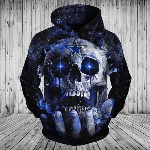 Dallas Cowboys Neon Skull 3D Hoodie, NFL Hoodie Moonbestprint