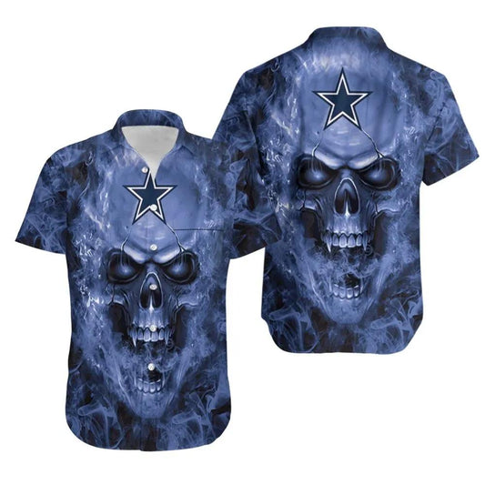 Dallas Cowboys Nfl Fan Skull Hawaiian Shirt Print Short Sleeve Hawaiian Aloha Shirt, NFL Hawaiian Shirt Moonbestprint