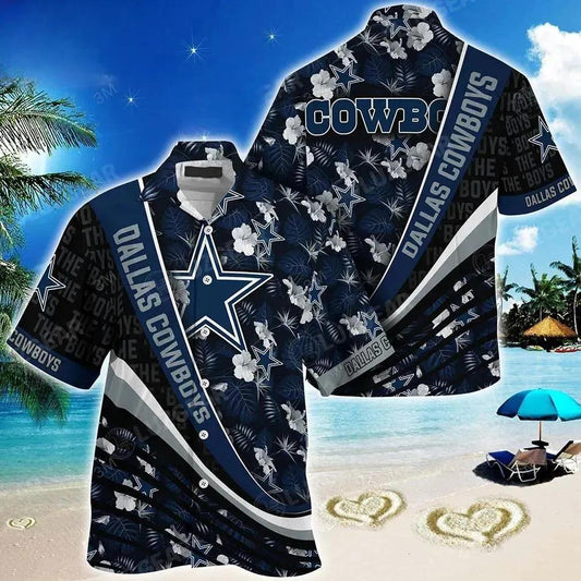 Dallas Cowboys Nfl Football With Tropical Flower Pattern Hawaiian Shirt For Fans, NFL Hawaiian Shirt Moonbestprint