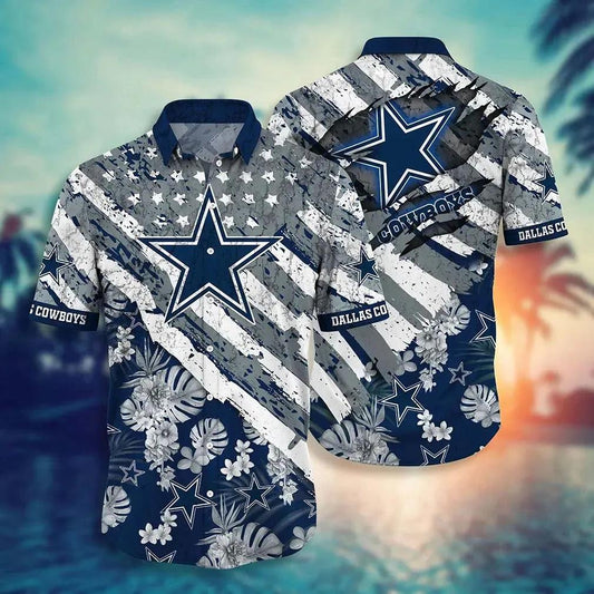 Dallas Cowboys Nfl Hawaiian Sas Floral Print American Flag Beach Shirt Short Style Hot Trending Summer, NFL Hawaiian Shirt Moonbestprint