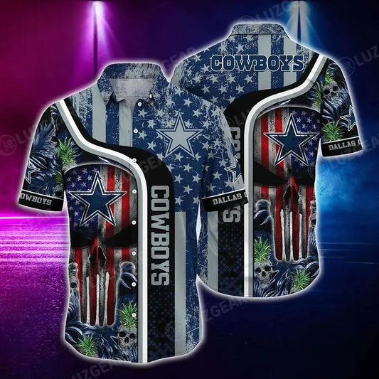 Dallas Cowboys Nfl Hawaiian Shirt Graphic Tropical Pattern Skull Punisher 3D Printed Best Gift For Fans, NFL Hawaiian Shirt Moonbestprint