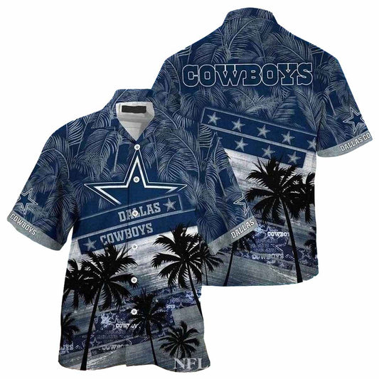 Personalized Dallas Cowboys Palm Shadows Twilight Beach Vibes Hawaiian Shirt - Moonbestprint