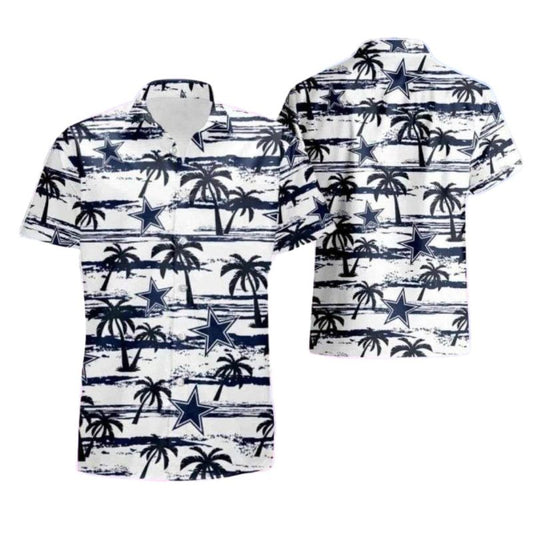 Dallas Cowboys Palm Tree Silhouette White Hawaiian Shirt - Moonbestprint