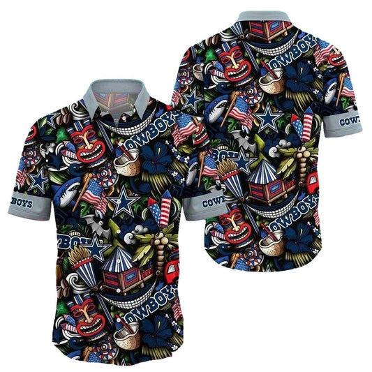 Dallas Cowboys Patriotic Tiki Fiesta Hawaiian Shirt - Moonbestprint