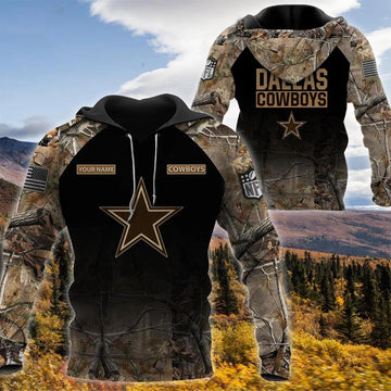Dallas Cowboys Personalized Hunting Camo 3D Hoodie, NFL Hoodie Moonbestprint