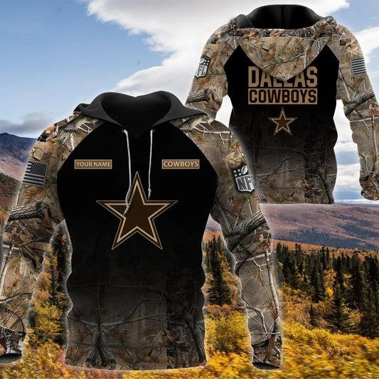 Dallas Cowboys Personalized Hunting Camo 3D Hoodie, NFL Hoodie Moonbestprint