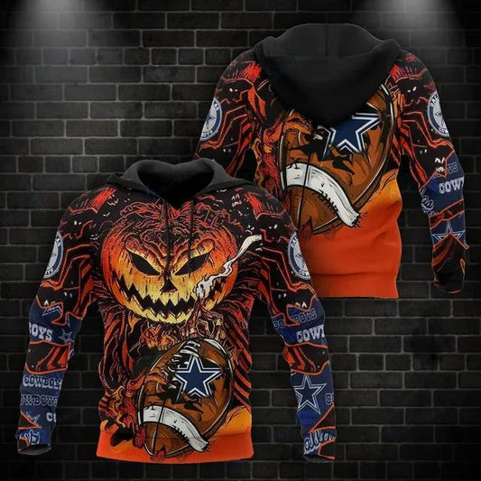 Dallas Cowboys Pumpkin Halloween 3D Hoodie, NFL Hoodie Moonbestprint