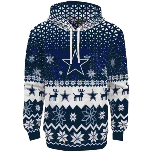 Dallas Cowboys Reindeer Motif Ugly Christmas Blue AOP Hoodie - Moonbestprint