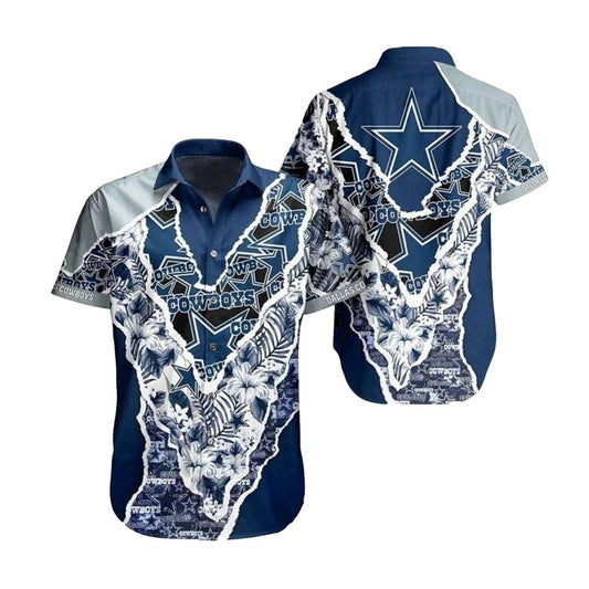 Dallas Cowboys Ripped Paper Effect Hawaiian Shirt - Moonbestprint