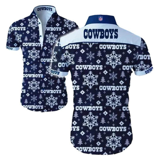 Dallas Cowboys Snowflake Blue Pattern Hawaiian Shirt - Moonbestprint