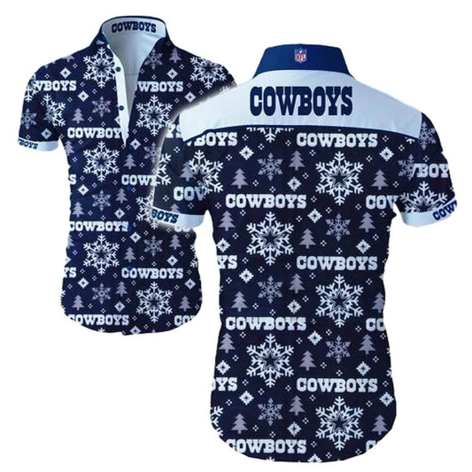 Dallas Cowboys Snowflake Blue Pattern Hawaiian Shirt - Moonbestprint