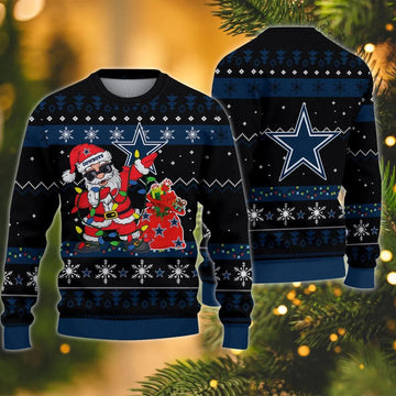 Dallas Cowboys Santa Claus Dabbing  Ugly Christmas Sweater, NFL Christmas Sweater Moonbestprint