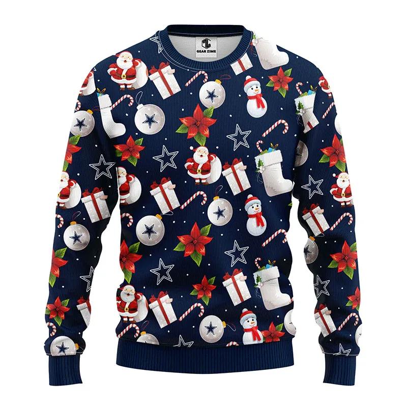 Dallas Cowboys Santa Claus Snowman Christmas Ugly Sweater, Dallas Cowboys Ugly Christmas Sweater Moonbestprint