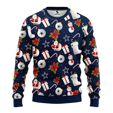 Dallas Cowboys Santa Claus Snowman Christmas Ugly Sweater, Dallas Cowboys Ugly Christmas Sweater Moonbestprint