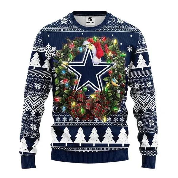 Dallas Cowboys Santa Hat Ugly Christmas Sweater, NFL Christmas Sweater Moonbestprint