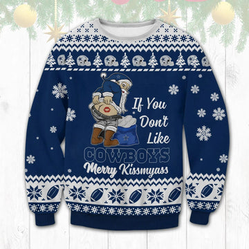 Dallas Cowboys Santa Kissmyass Ugly Christmas Sweater, NFL Christmas Sweater Moonbestprint