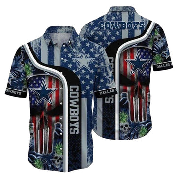 Dallas Cowboys Skull And American Flag Hawaiian Shirt - Moonbestprint