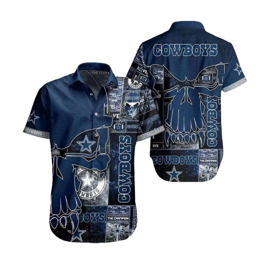 Dallas Cowboys Skull And Champion Theme Hawaiian Shirt - Moonbestprint