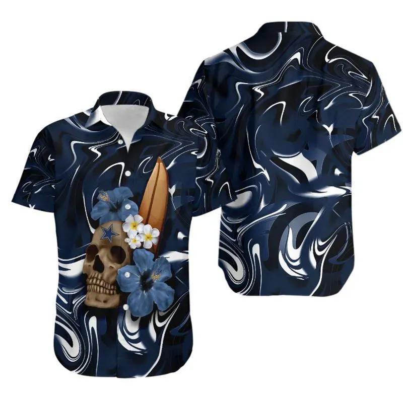 Dallas Cowboys Skull And Hibiscus Flower Nfl Gift For Fan Hawaii Shirt Summer Collection, NFL Hawaiian Shirt Moonbestprint