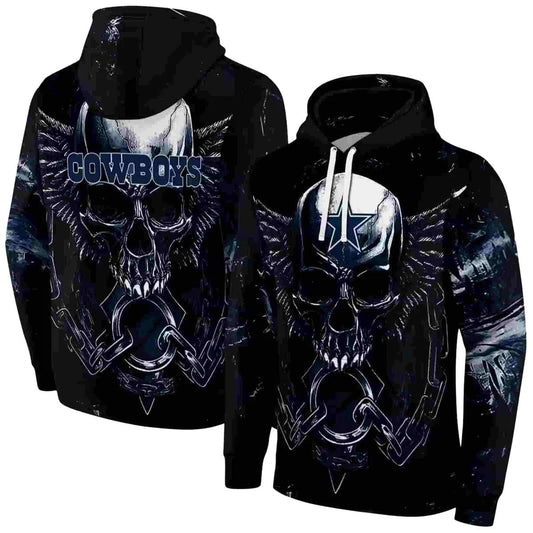 Dallas Cowboys Skull Artwork Blue Black AOP Hoodie - Moonbestprint