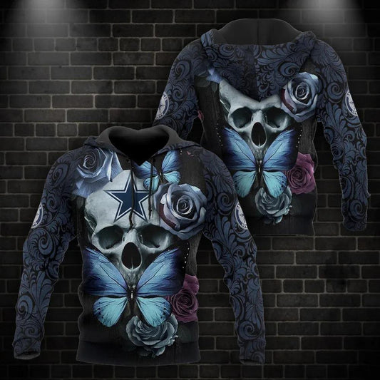 Dallas Cowboys Skull Butterfly 3D Hoodie, NFL Hoodie Moonbestprint