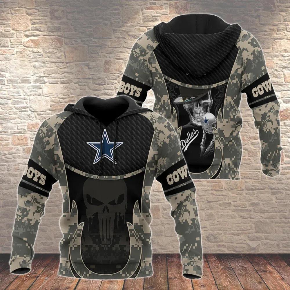 Dallas Cowboys Skull Camo 3D Hoodie, NFL Hoodie Moonbestprint