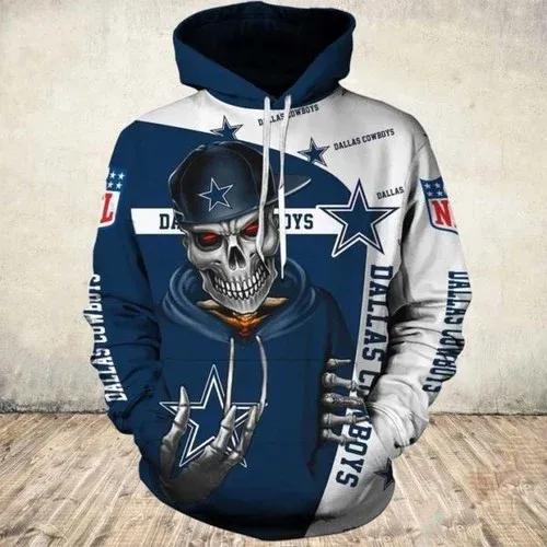 Dallas Cowboys Skull Hoodie 3D, NFL Hoodie Moonbestprint