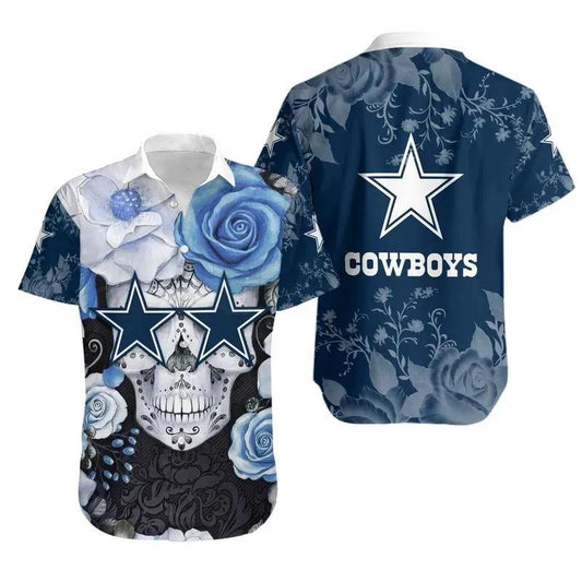 Dallas Cowboys Skull Nfl Gift For Fan Hawaiian Graphic Print Short Sleeve Hawaiian Shirt, NFL Hawaiian Shirt Moonbestprint