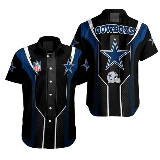 Dallas Cowboys Sleek Stripes Logo And Helmet Hawaiian Shirt - Moonbestprint