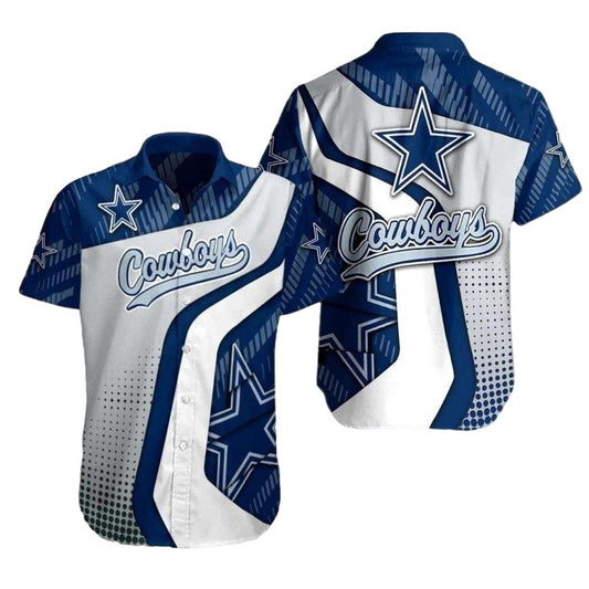 Dallas Cowboys Sporty Pinstripe Play Halftone White Hawaiian Shirt - Moonbestprint