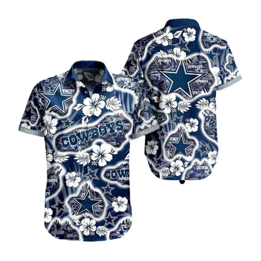 Dallas Cowboys Star And Hibiscus Hawaiian Shirt - Moonbestprint