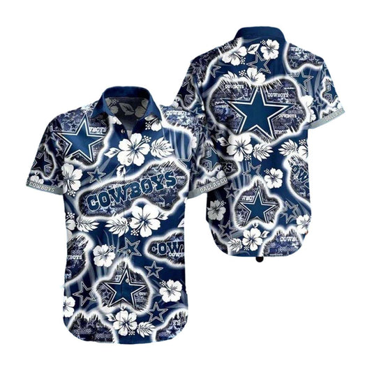 Dallas Cowboys Star And Hibiscus Hawaiian Shirt - Moonbestprint