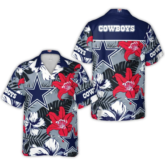 Dallas Cowboys Star Logo With Tropical Floral Pattern Hawaiian Shirt - Moonbestprint