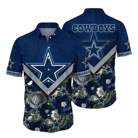 Dallas Cowboys Starry Plumeria Navy Night Floral Hawaiian Shirt - Moonbestprint