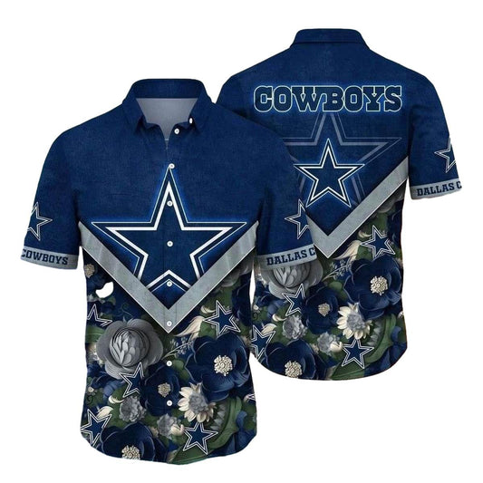 Dallas Cowboys Starry Plumeria Navy Night Floral Hawaiian Shirt - Moonbestprint