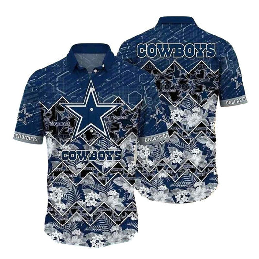 Dallas Cowboys Stripe And Bloom Game Day Floral Hawaiian Shirt - Moonbestprint