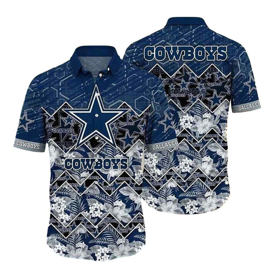 Dallas Cowboys Stripe And Bloom Game Day Floral Hawaiian Shirt - Moonbestprint