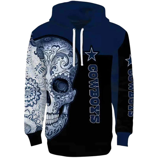 Dallas Cowboys Sugar Skull Blue Black AOP Hoodie - Moonbestprint